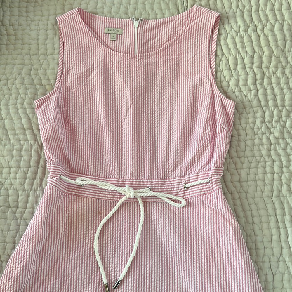 Talbots Pink/White striped Searsucker Dress 4